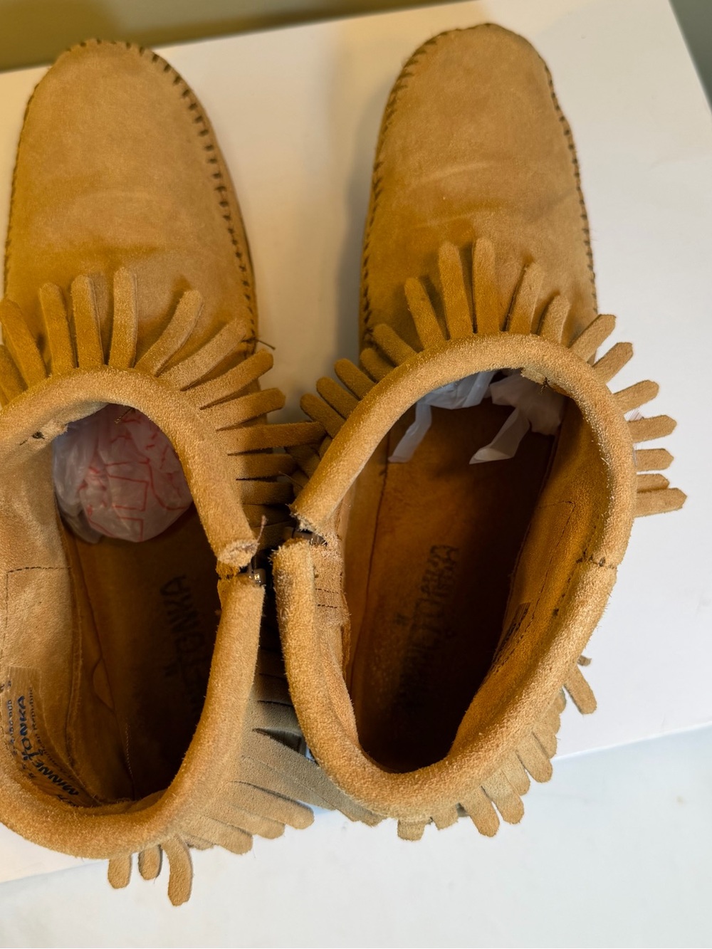 Minnetonka 527T Suede Fringe Ankle Boots Womens Beige Size 8.5 Boho - Picture 7 of 8
